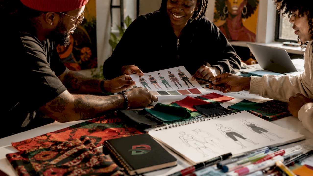 Overhead view of fitness gear design workspace