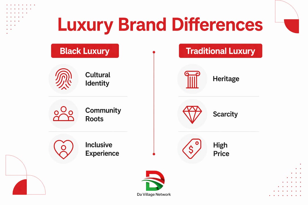 Infographic comparing Black luxury brands and traditional luxury brands
