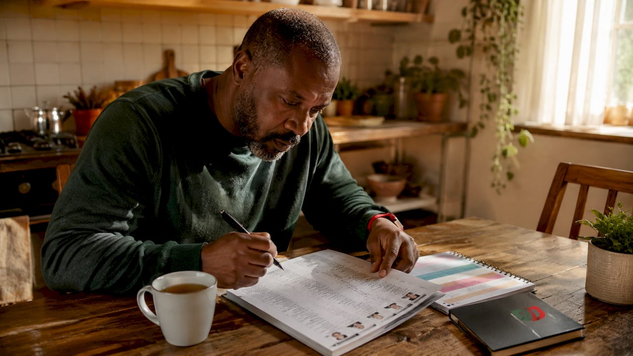 Man consulting directories for Black-owned brand verification