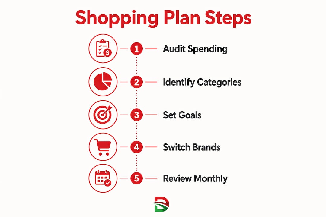 Infographic showing steps to build shopping plan