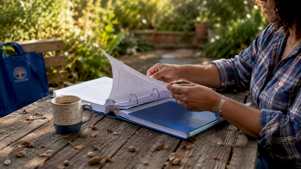 Therapist reviewing trauma assessment documents