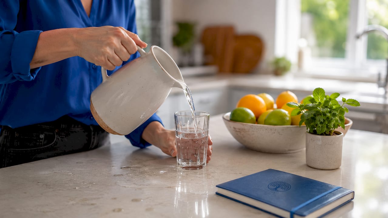 Hands pouring water for detox hydration