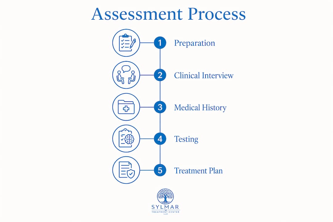 Infographic showing mental health assessment stages
