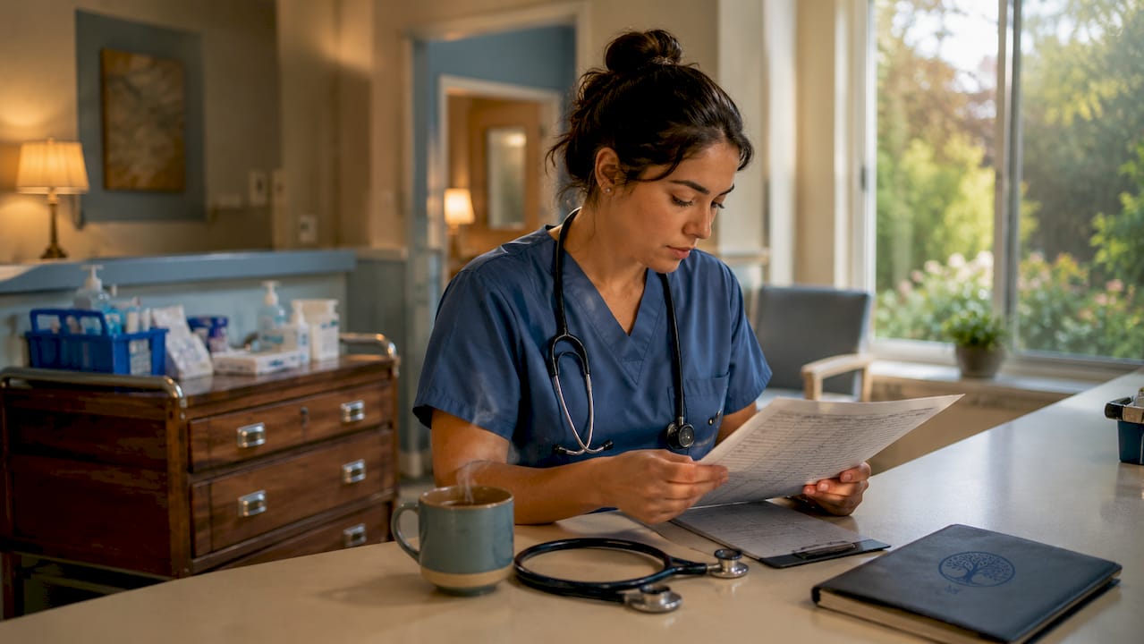 Nurse reviewing patient charts in detox facility