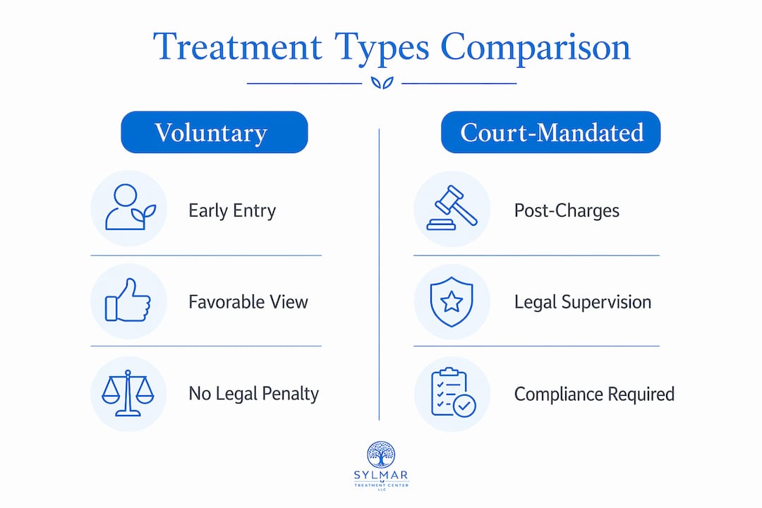 Infographic comparing voluntary and court-mandated treatment