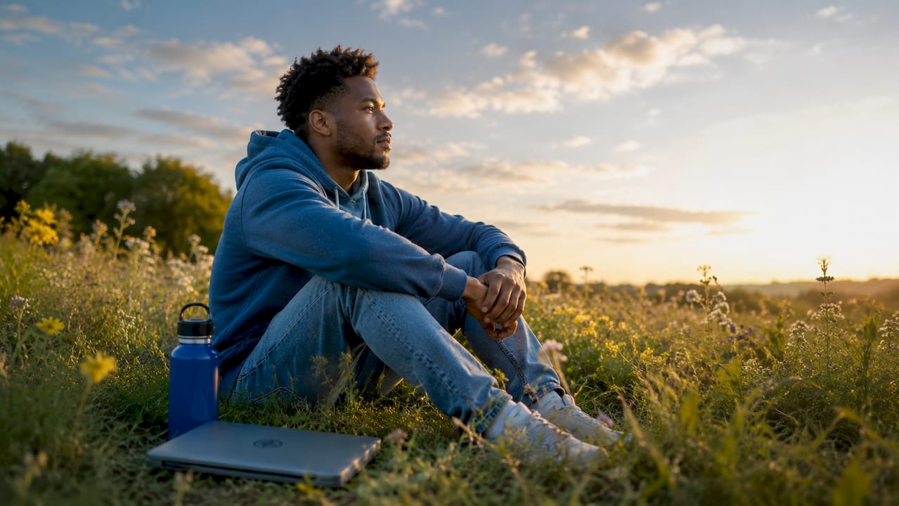 Man resting peacefully outdoors in recovery