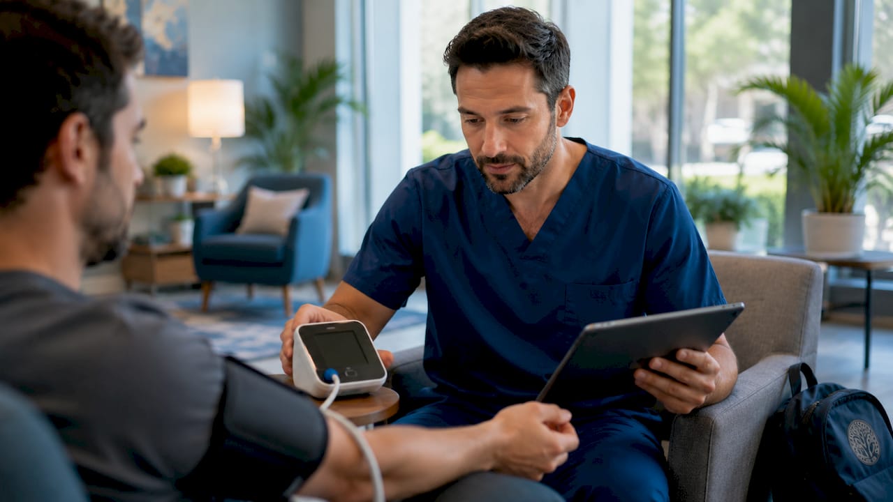Clinician monitoring patient vitals in detox