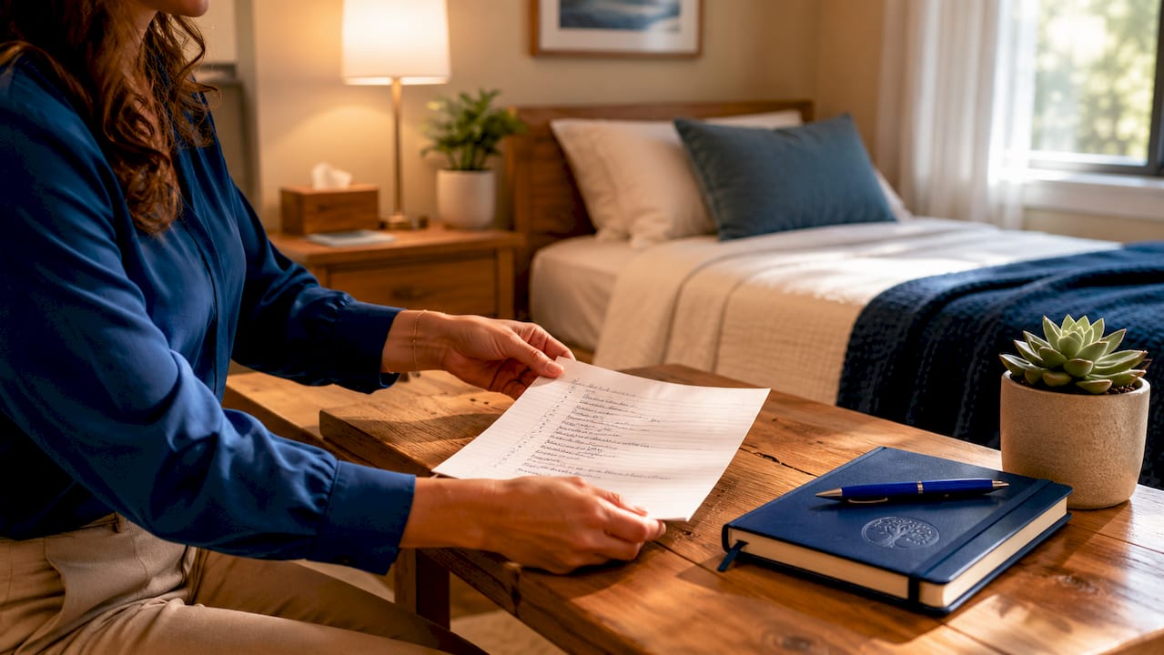 Clinician writing personalized care plan in rehab room