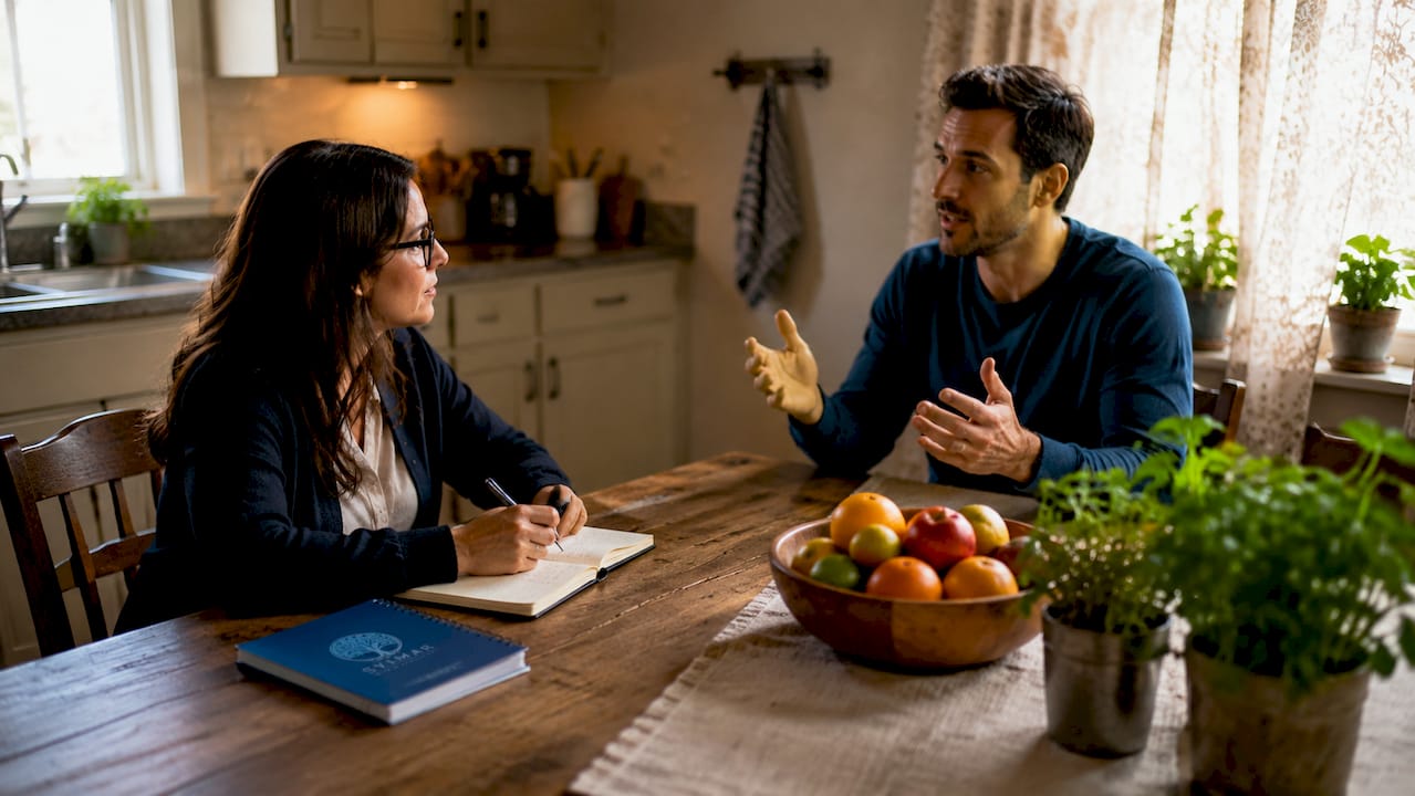 Therapist and patient discussing treatment options