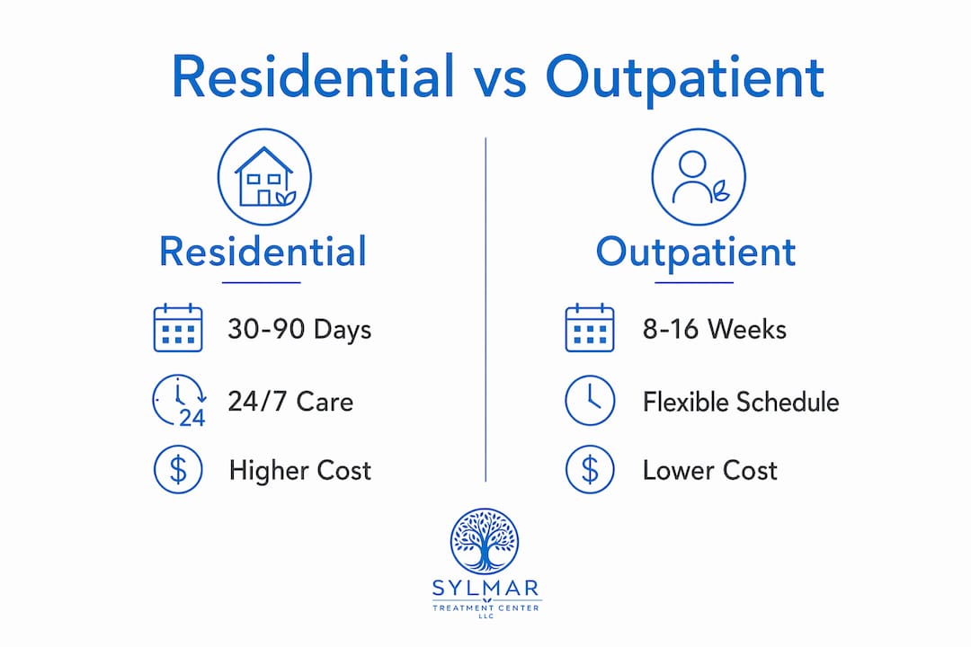 Infographic comparing residential and outpatient treatments