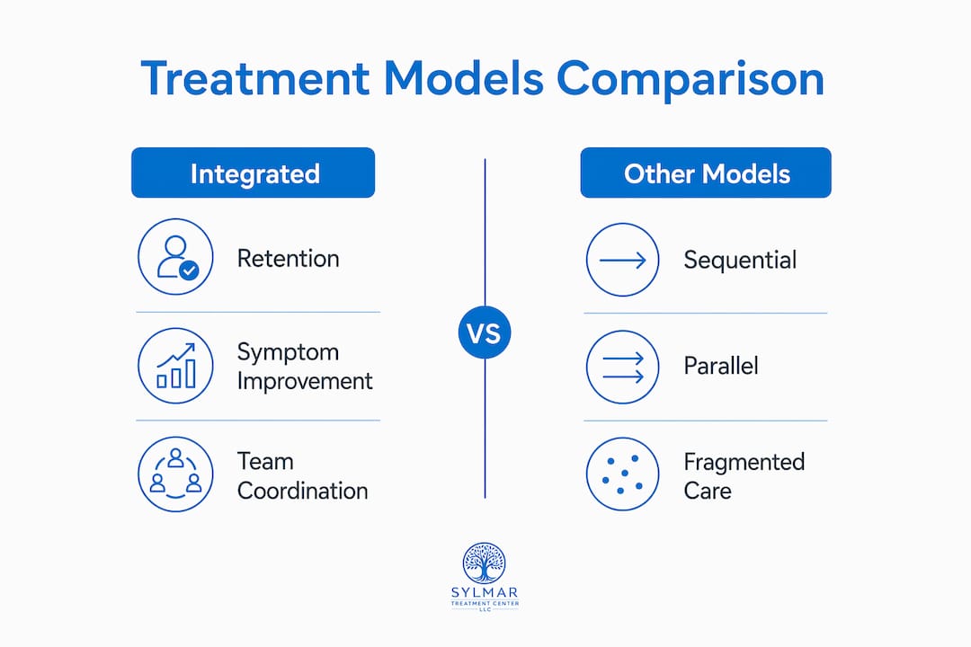 Infographic comparing integrated and other treatment models