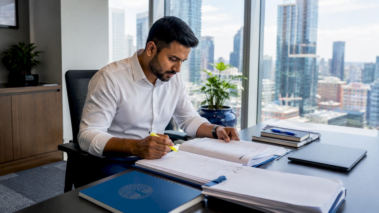 Man reviewing clinical leadership licensing files