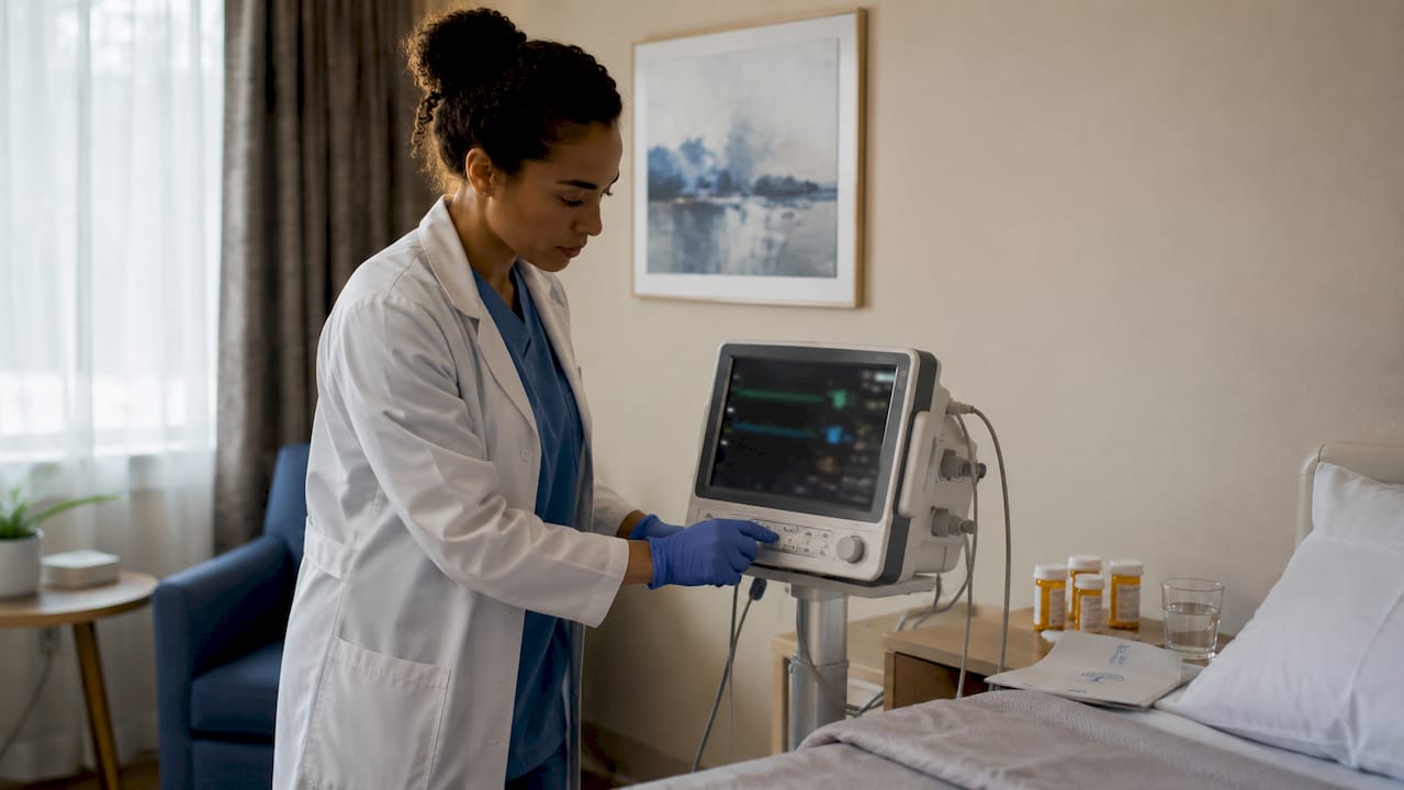 Technician adjusting detox vital signs monitor