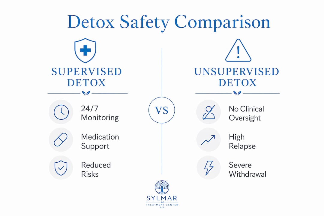 Infographic comparing supervised and unsupervised detox safety