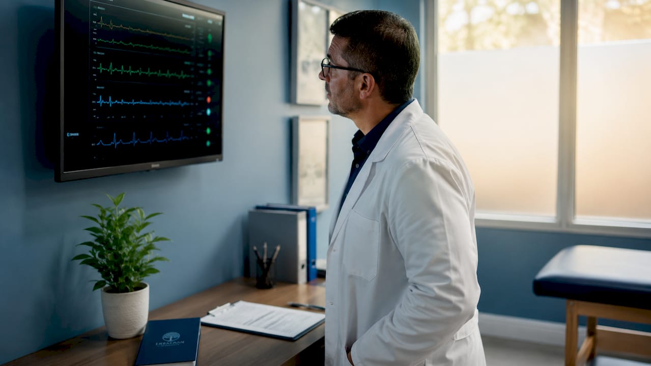 Doctor reviewing patient data on tablet device