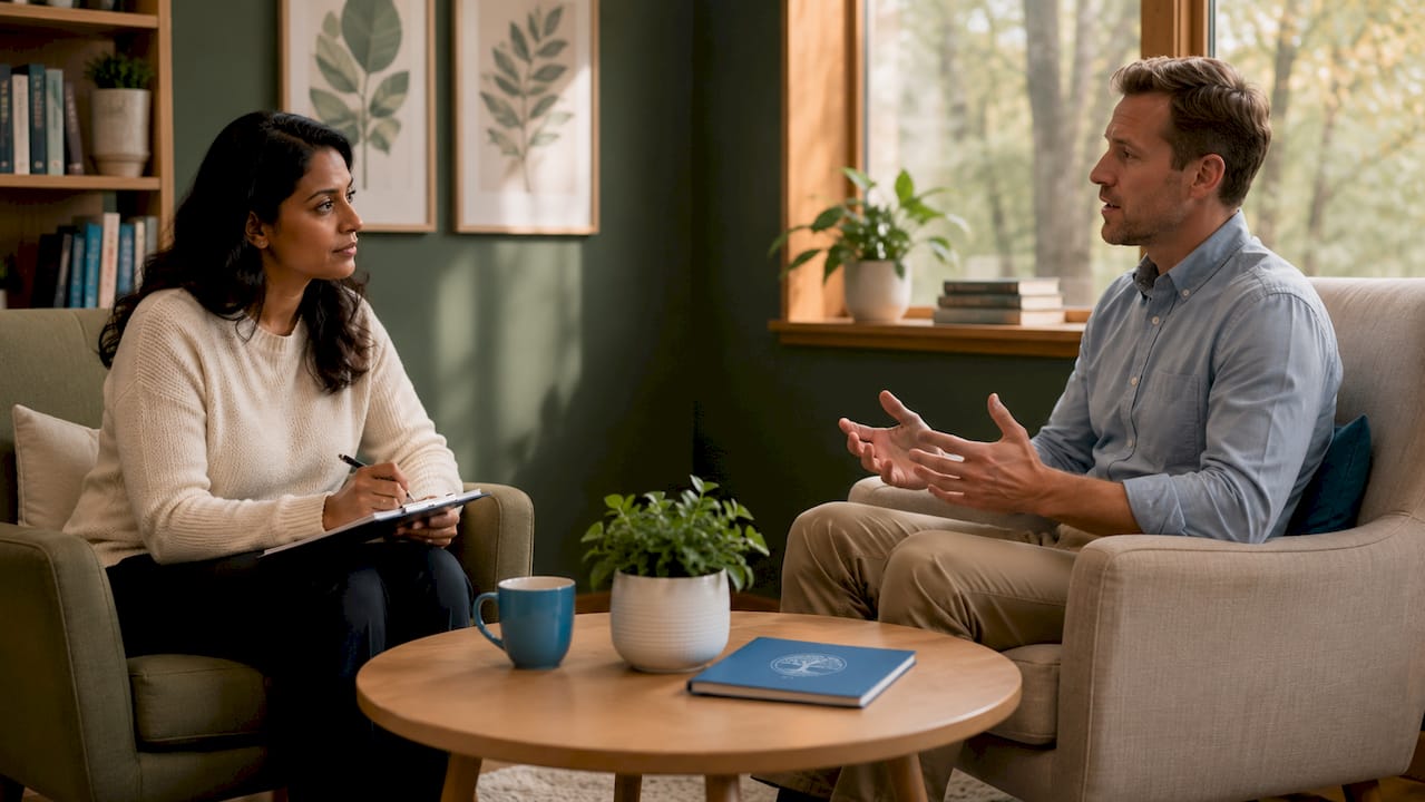 Therapist taking notes during client session