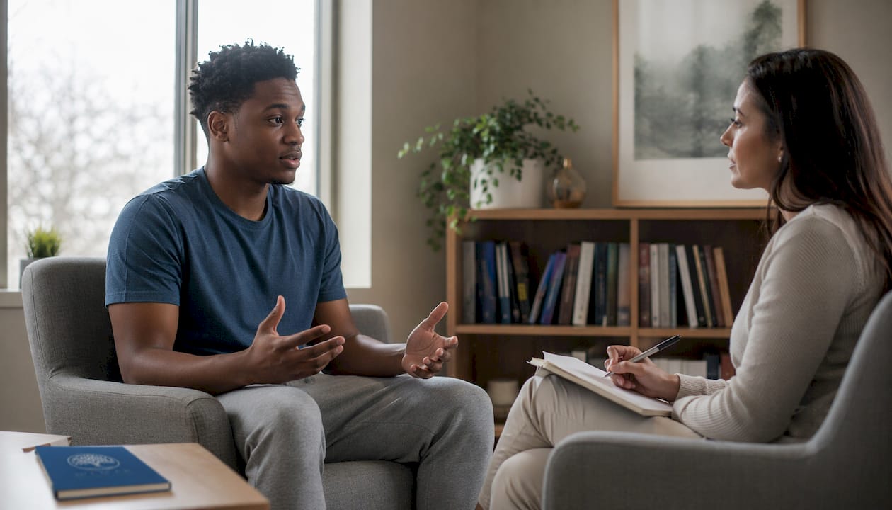 Therapist and client during rehab counseling session