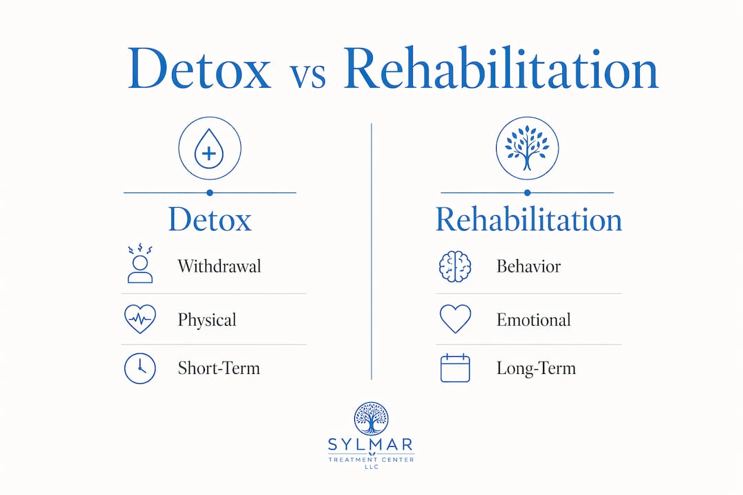 Comparison infographic of detox and rehabilitation