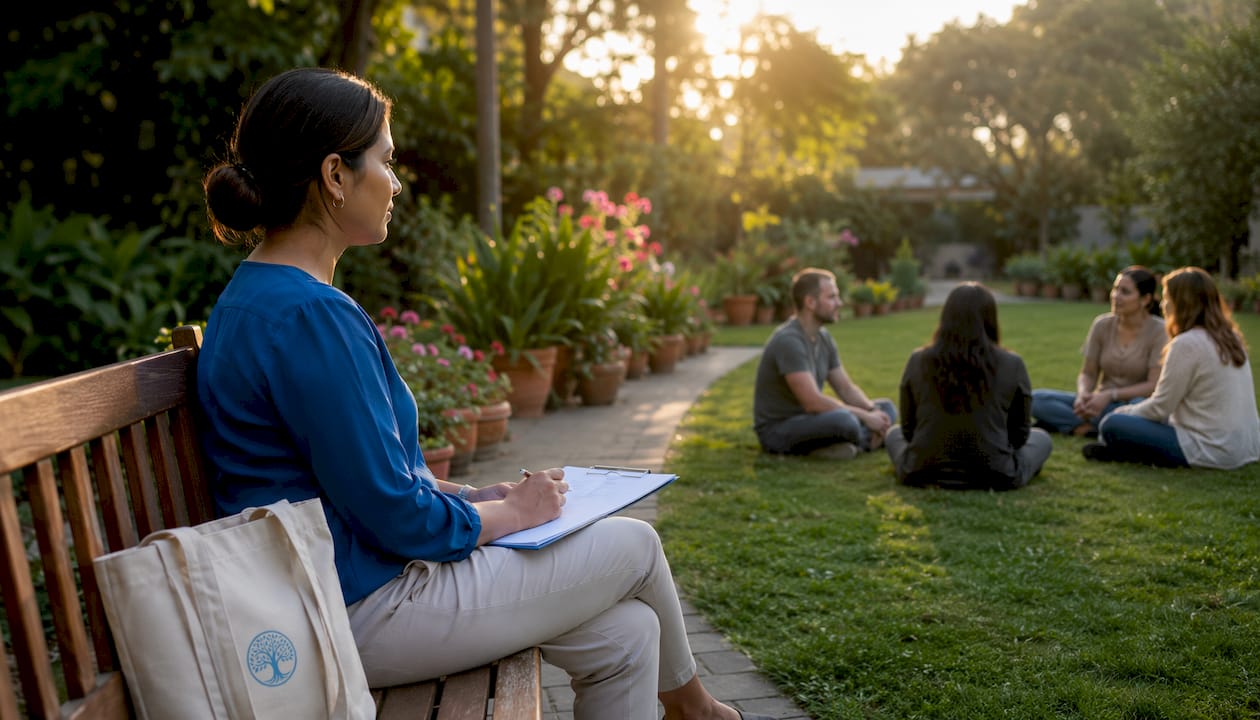 Therapist observing group session