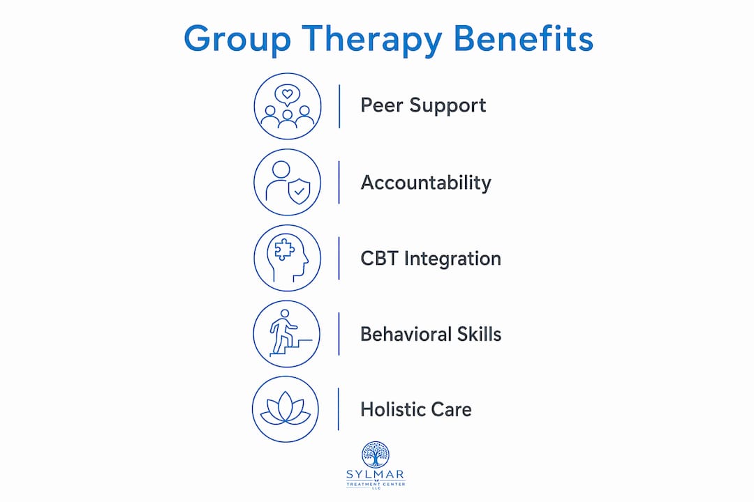 Infographic outlining benefits of group therapy for dual diagnosis