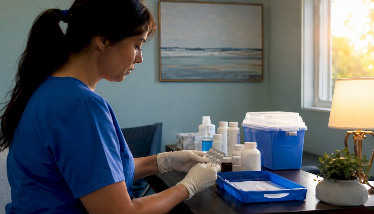 Hands preparing medication for detox stabilization
