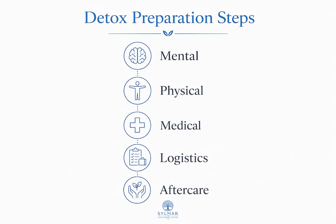 Infographic showing detox preparation steps flow