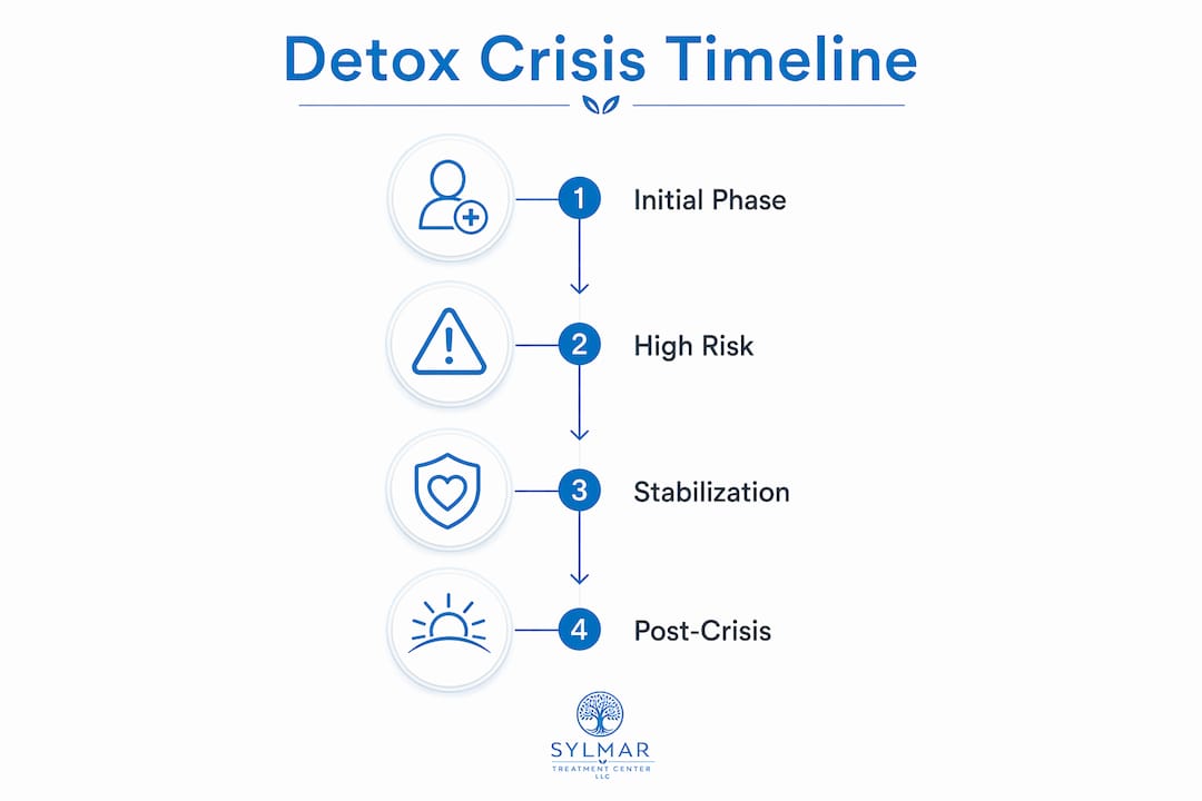 Infographic of detox mental health crisis timeline with key phases