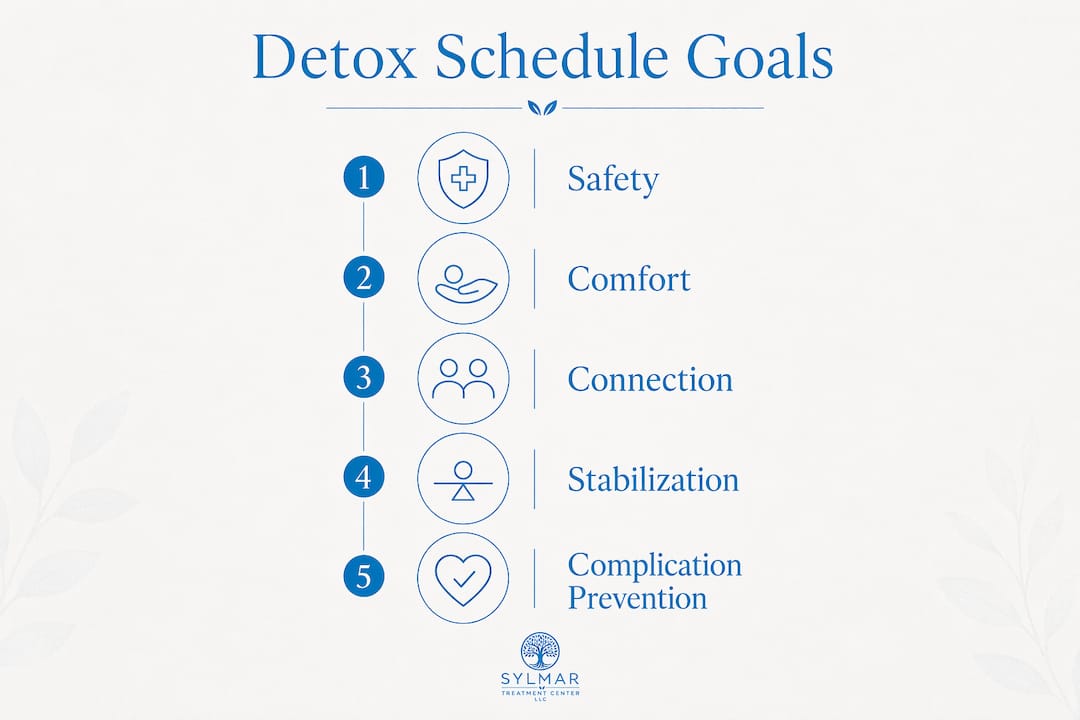 Infographic illustrating clinical goals of detox schedule