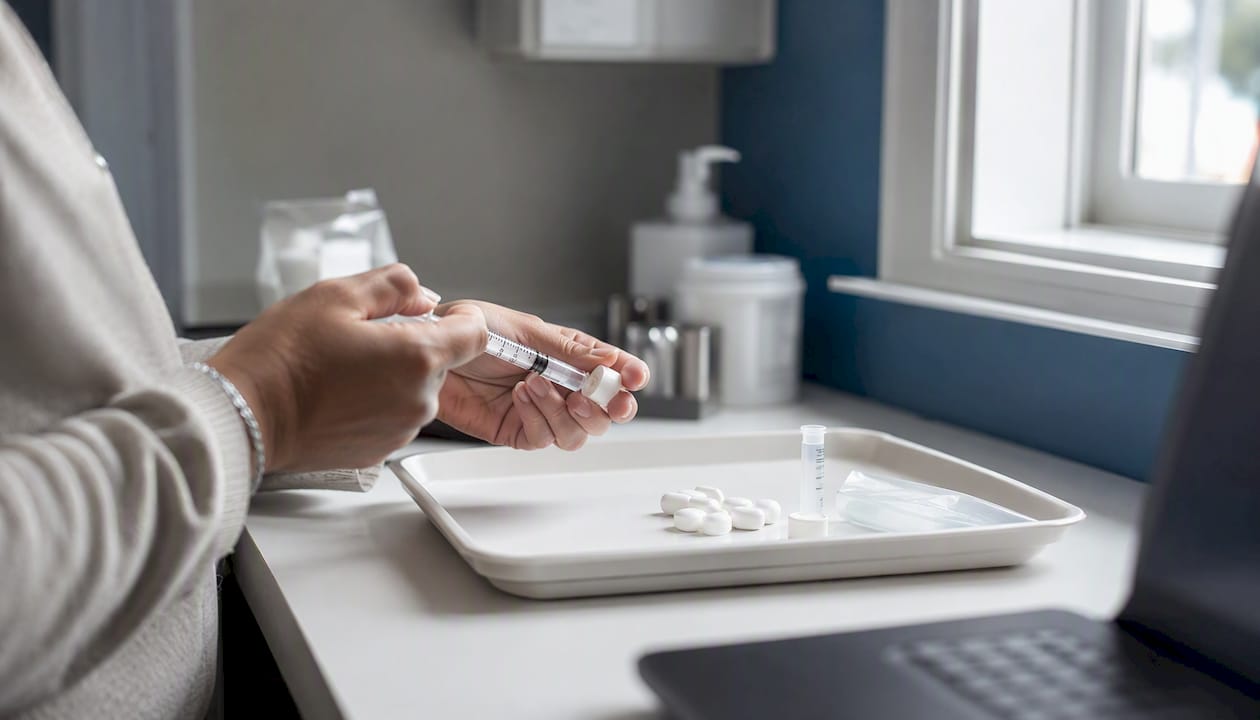 Clinician preparing medication dose