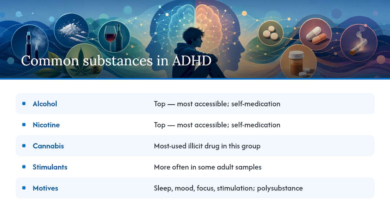 Infographic of substances commonly used by ADHD individuals