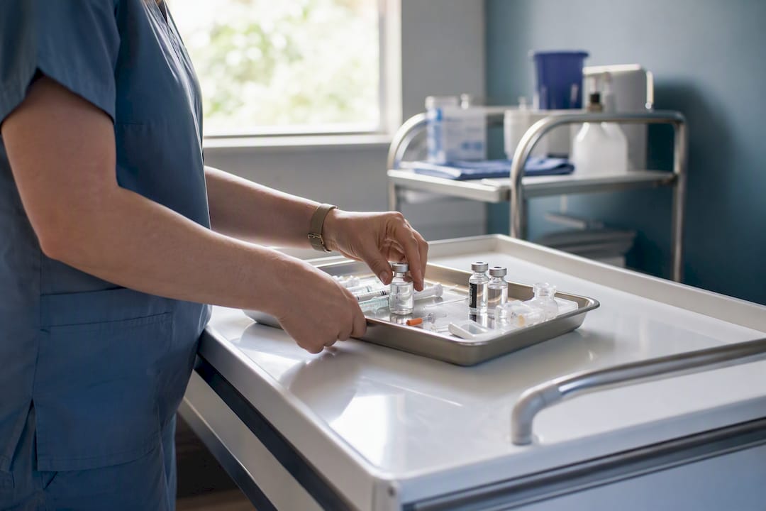 Nurse hands preparing medical supplies