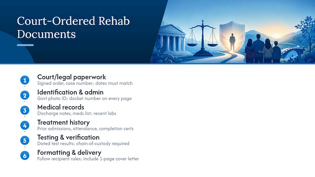 Diagram of court rehab checklist document categories