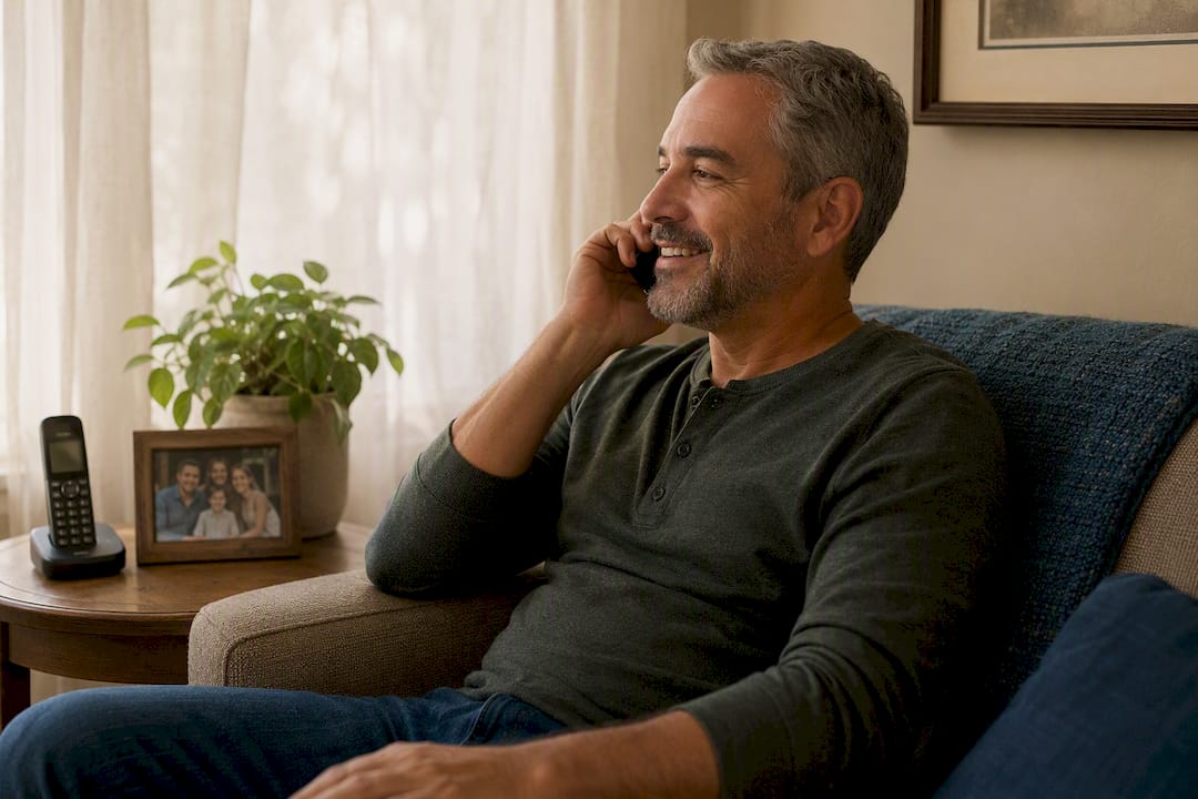 Person making rehab family call at home