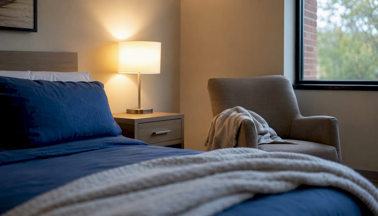 Calm residential rehab bedroom setup