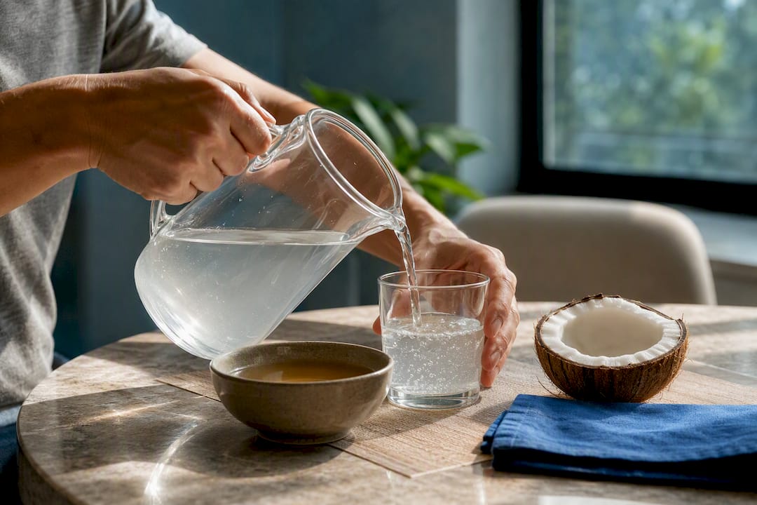 Electrolyte drink being poured during detox