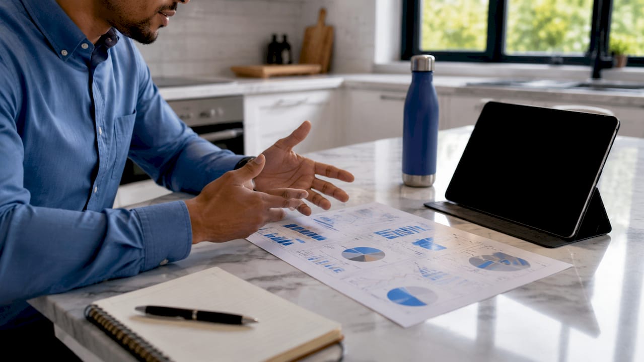 Hands pointing at encryption algorithm chart on desk