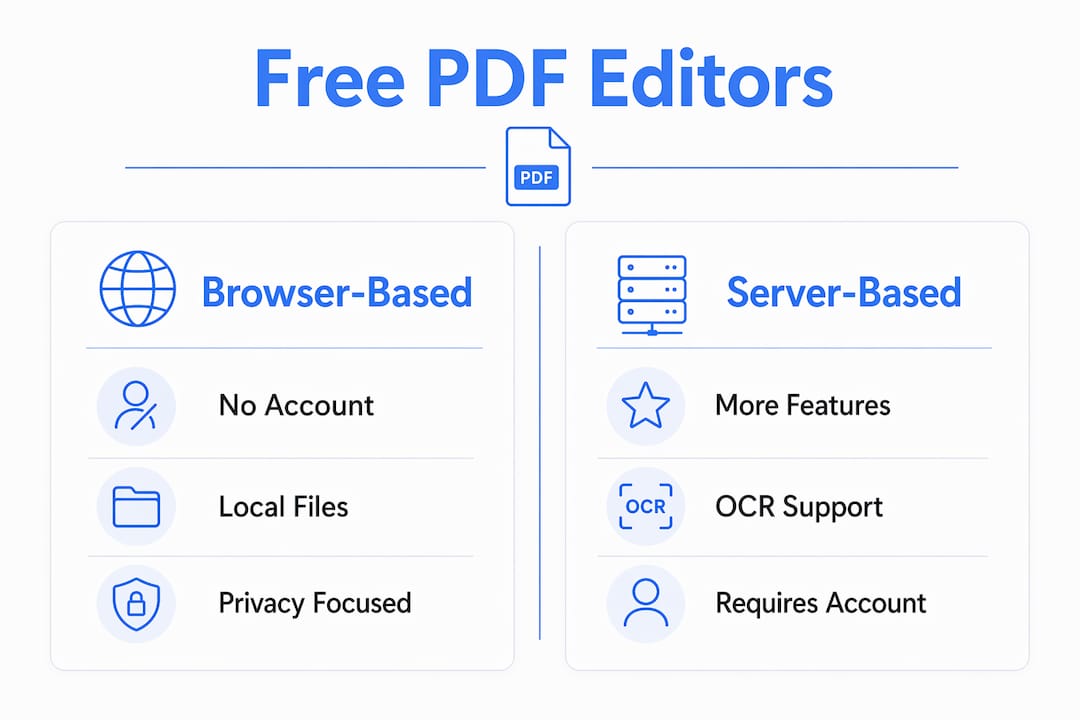 Infographic comparing browser-based and server-based PDF editors