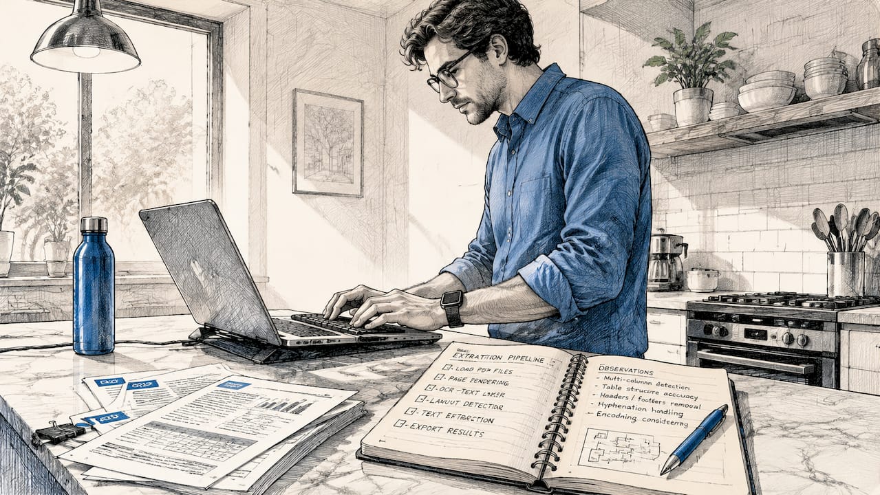 Researcher configuring PDF extraction on laptop