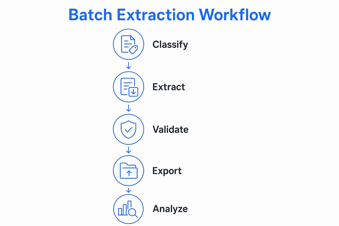 Infographic showing batch PDF extraction workflow steps