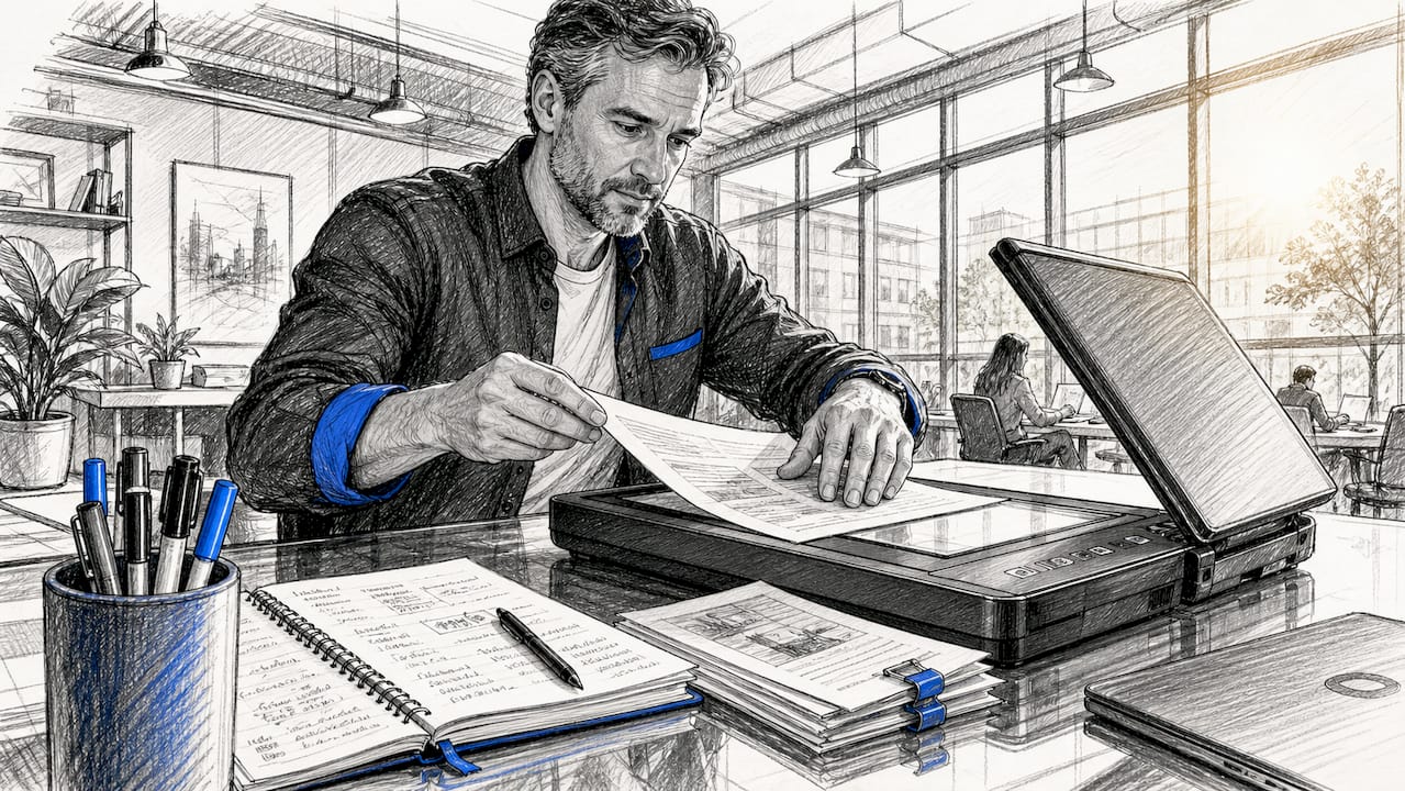 Man preparing documents for OCR scan