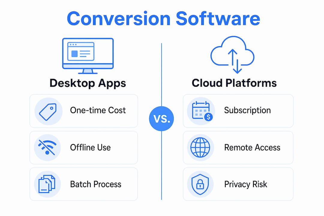 Infographic comparing desktop and cloud scanned PDF software