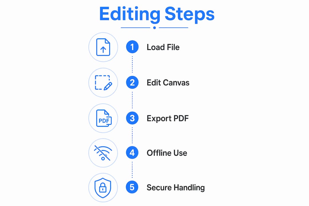 Infographic illustrating browser PDF editing steps