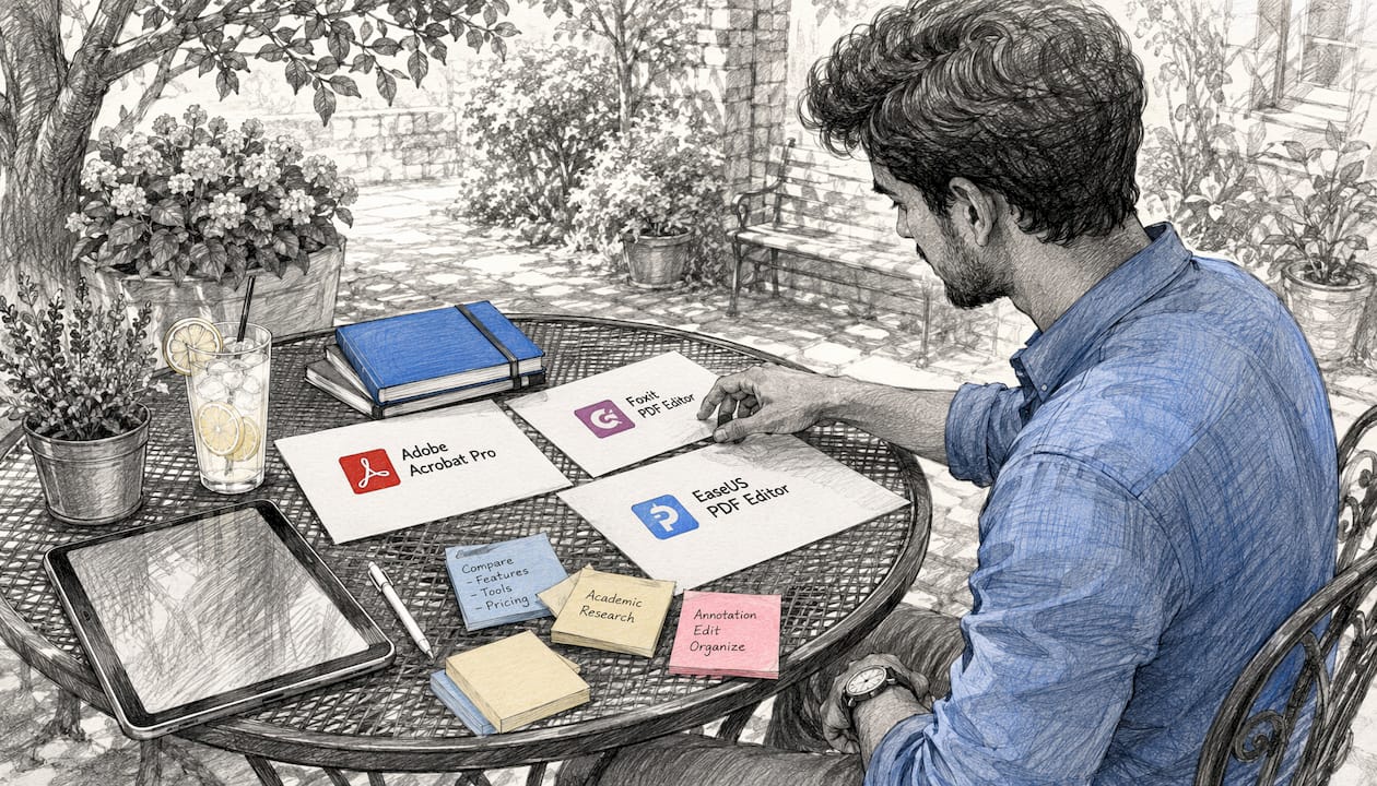 Overhead view of academic PDF editor comparison