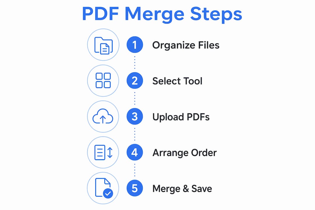 Infographic showing PDF merging steps visually