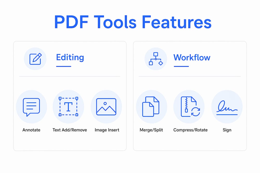 Infographic showing PDF tool feature categories