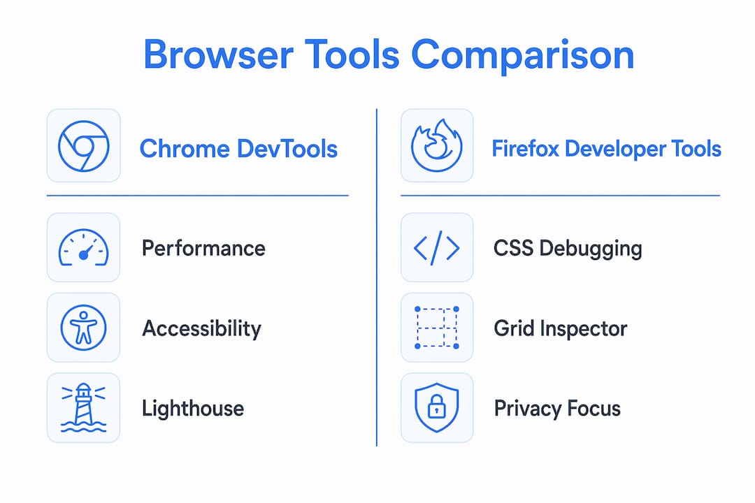 Infographic comparing Chrome and Firefox developer tools features