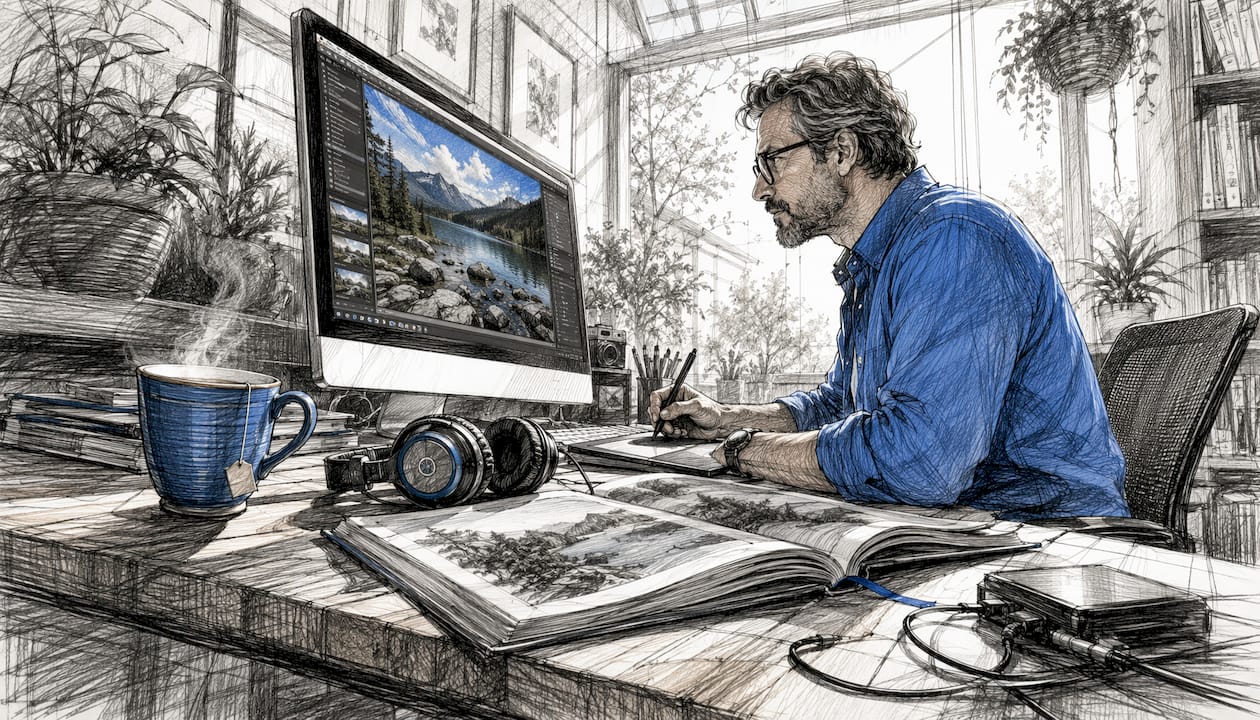 Man configuring offline AI image software