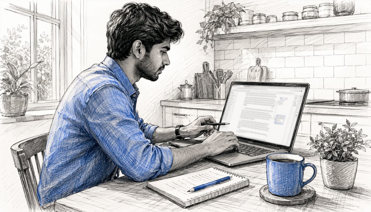 Person annotating PDF on laptop in home office