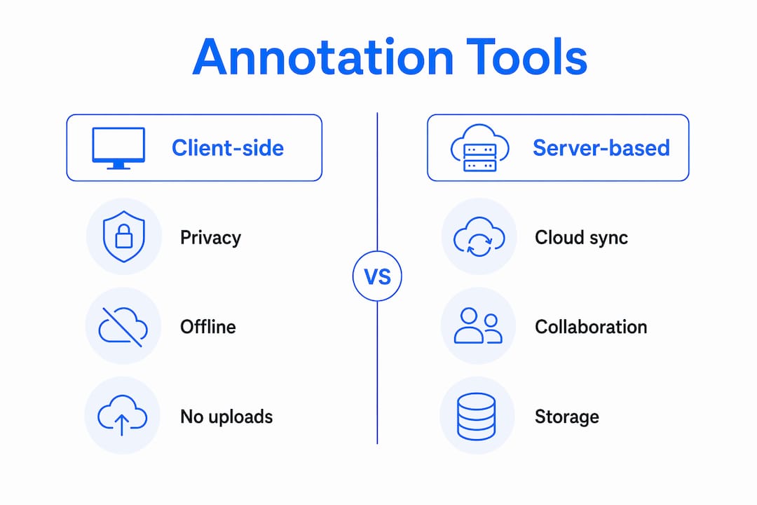 Infographic comparing client-side and server-based PDF annotation tools