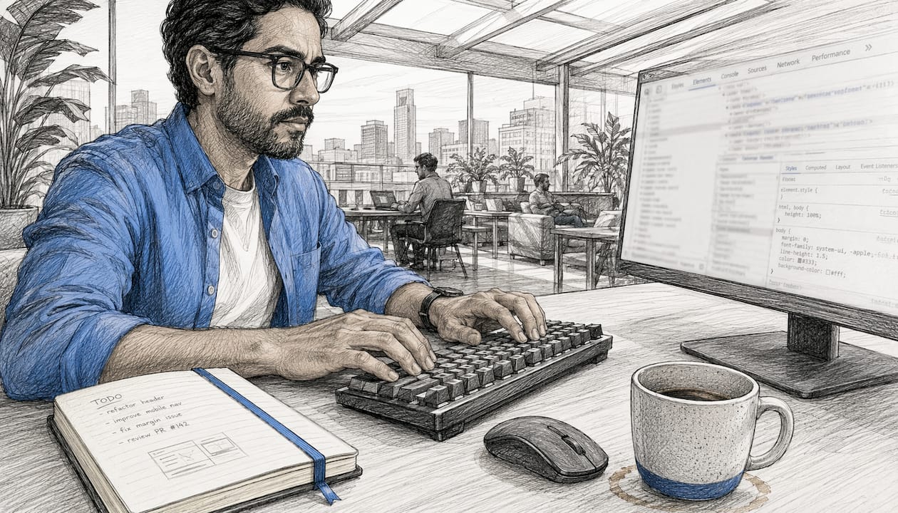 Person working with Chrome DevTools on desktop